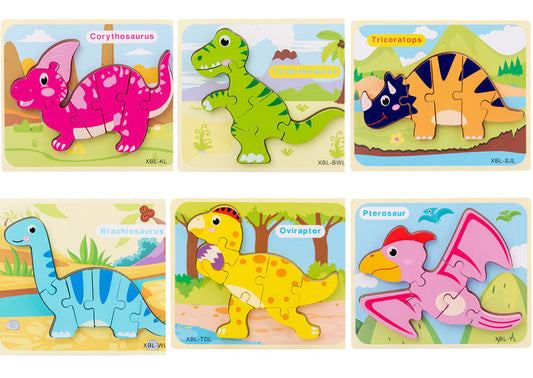 6-Piece Wooden Dinosaur Puzzle Set